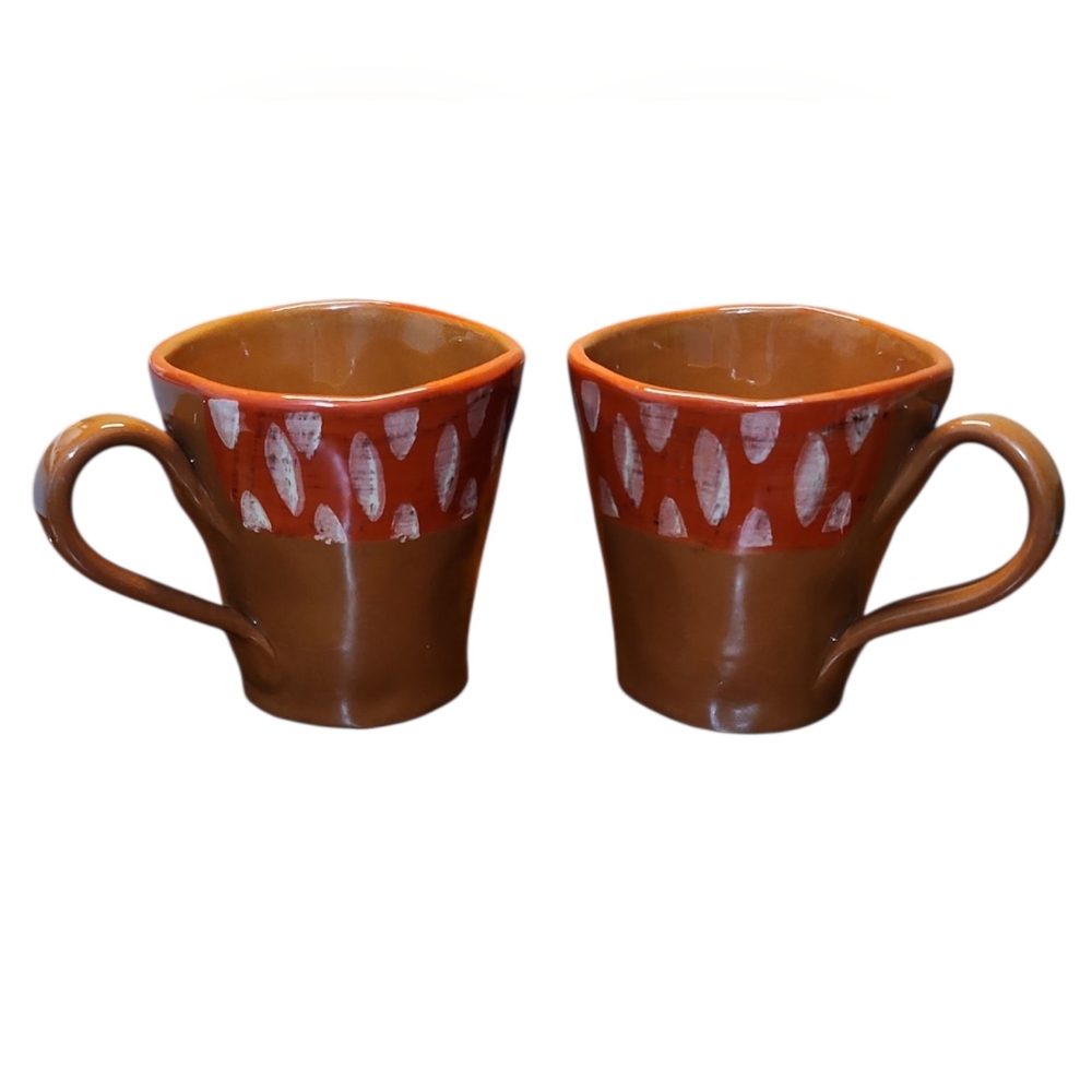 VTG Set Of 2 NOEMI Ceramiche ltaly Umbria Coffee Cups With Terra Cotta‎ Red